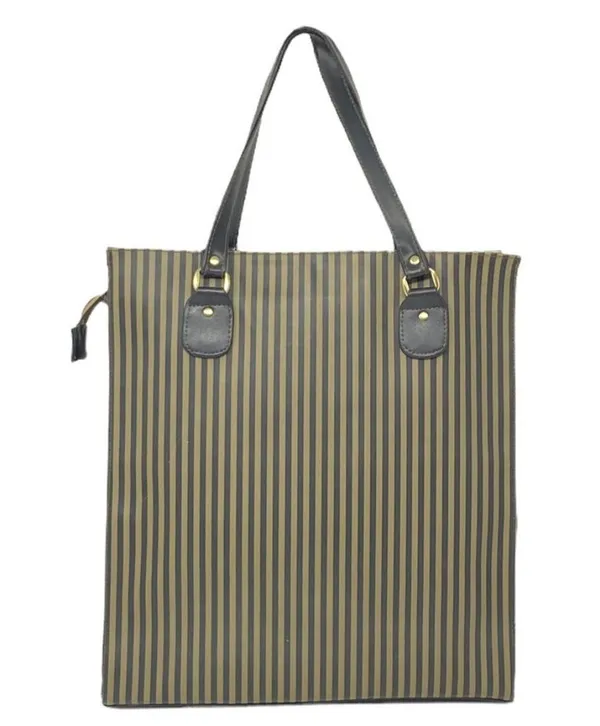 Ladies Large Tote Bag Purse ~ Khaki Green Tan & Black Stripe ~ Shopping HandBag - Image 2
