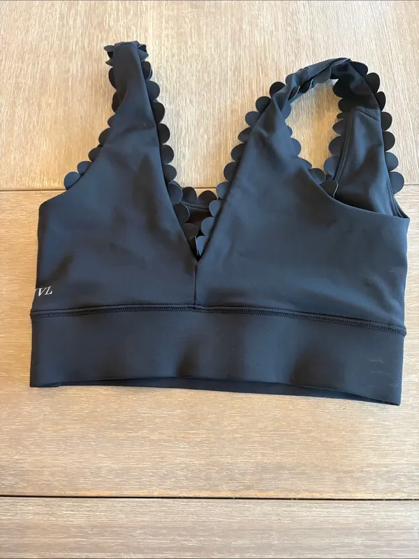 Scalloped Edge Black Sports Bra - Women - Image 2