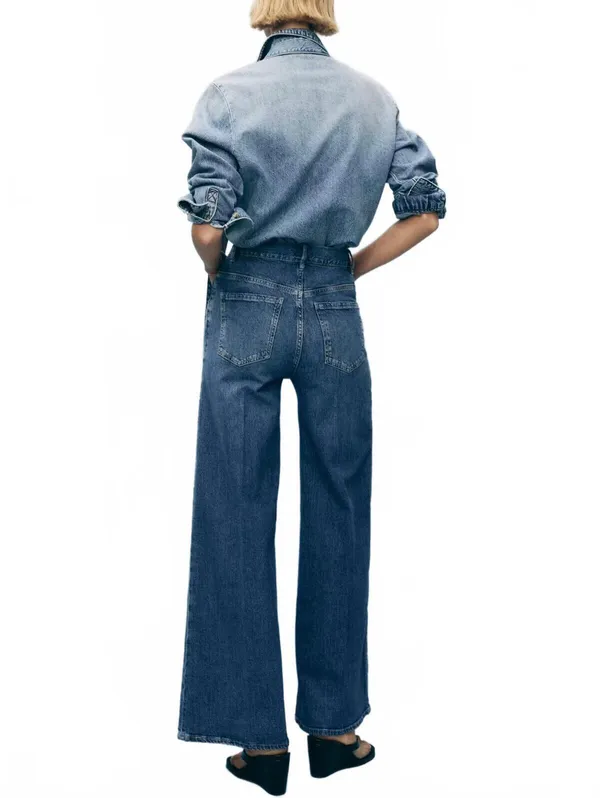 Mango High-Waisted WideLeg Jeans NWT Elise Medium Blue Size 14 (EUR 46) - Image 2