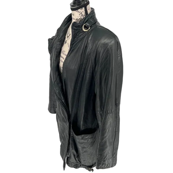 Vintage G-III Leather Fashions Oversized Black Leather Jacket Drawstring Waist - Image 2