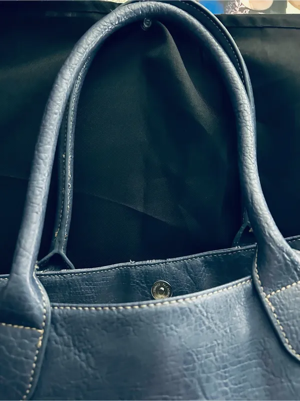 Nine West Large Textured Blue Shoulder Tote with Decorative Stitching - Image 10