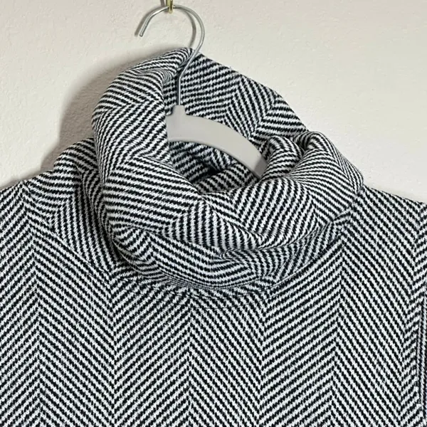 J. Crew XS Cowl Neck Pullover Sweater Black White Herringbone Knit Fleece Top - Image 2