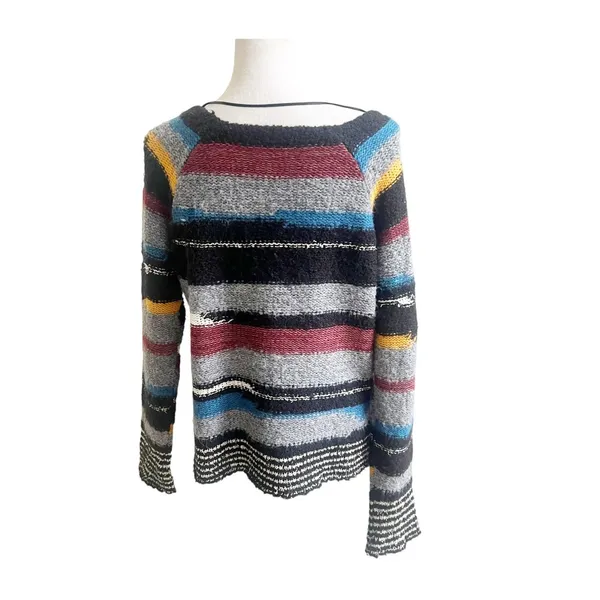 Free People Sweater Womens M Multi Striped Montmartre Knit Boat Neck Winter Wear - Image 2