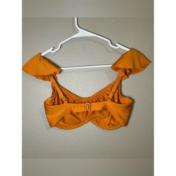 Abercrombie & Fitch Curve Love Satin Orange Ruffle Strap Bikini Set Women’s XS - Image 5