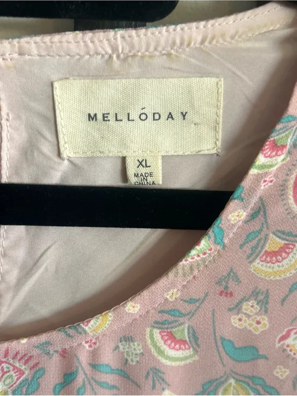 Melloday Woman’s Soft pink floral paisley tiered maxi dress Sz XL - Image 5
