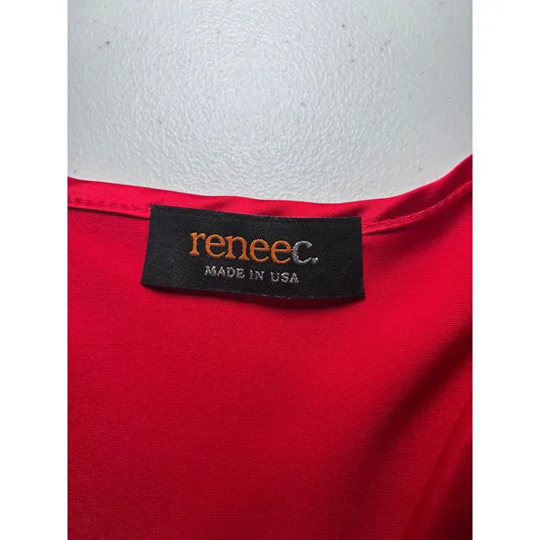 Renee C Satin Deep V-Neck Flutter Sleeve Mini Dress Red Large Cocktail $176‎ - Image 7