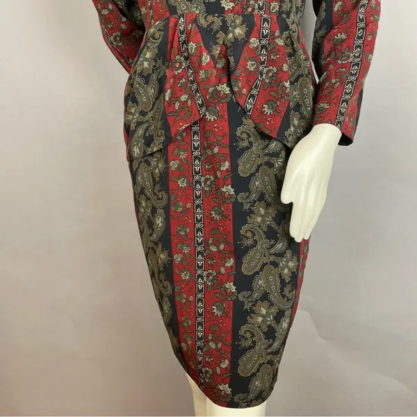 Vintage Dress 80s Pencil Petal Hip‎ Skirt Layer Striped Floral Women Retro Black - Image 5