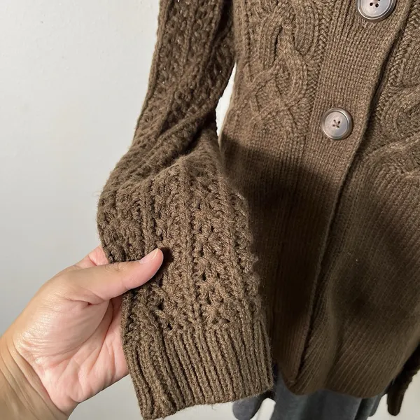 American Vintage Y2K Vintage Brown Knit Milkmaid 3 Button Cardigan Sweater Womens Medium‎ - Image 3