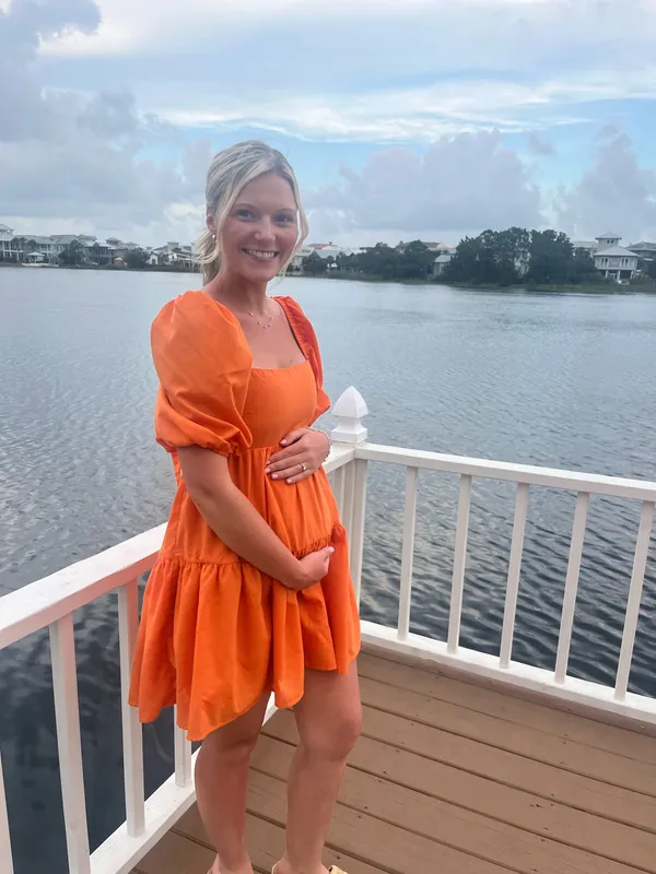 Puff Sleeve Dress Orange - Image 3
