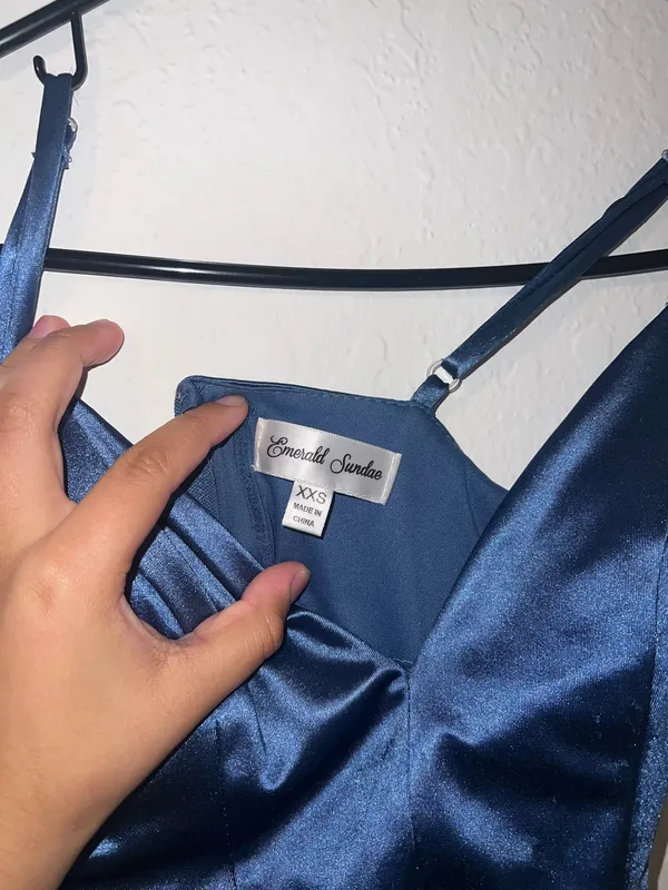 Emerald Sunday navy blue satin maxi elegant dress - Image 4