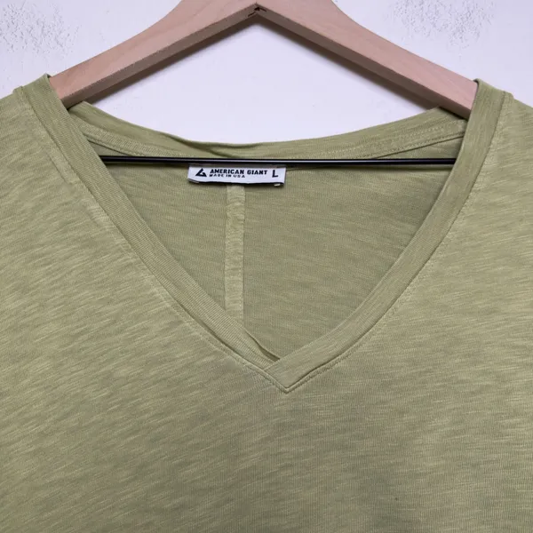 American Giant Women Cotton T-Shirt Large Green V-Neck Short‎ Sleeve - Image 7