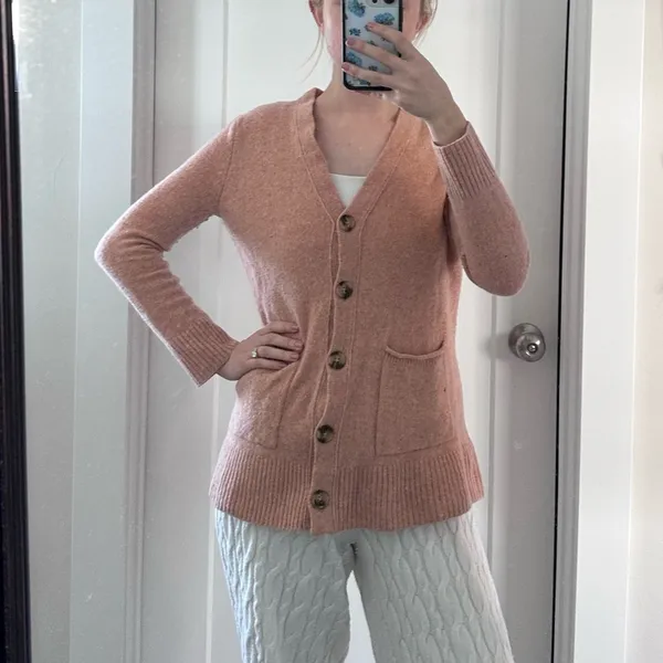 Madewell Donegal Maysfield Cardigan‎ Sweater Peach 100% Merino Wool Size XS - Image 7