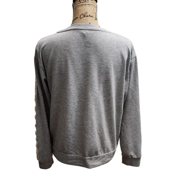 Gray Sweatshirt with Crochet Lace Sleeves - Women's Size‎ M/M (10/12) - Image 2