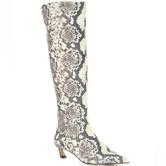 NWOB Gianni Bini Sz 7.5 M Gianna Snake Print Leather Kitten Heel Tall Boots - Image 6