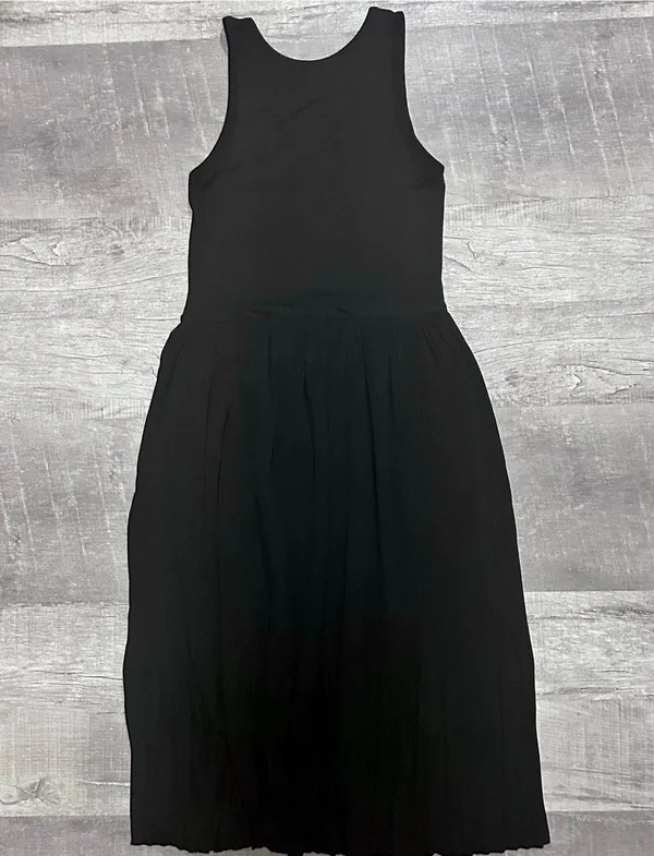 All Row Sleeveless Black Midi Dress Womens S Jersey Stretch Tank Pleated Skirt - Image 4
