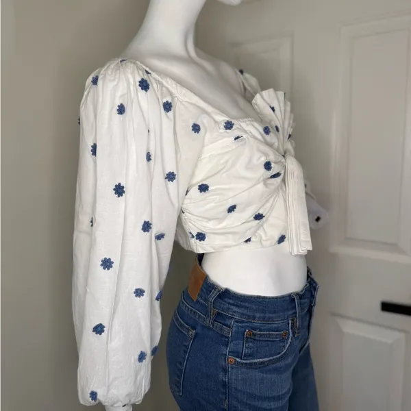 Farm Rio White and Blue Floral Women's Top - Image 4