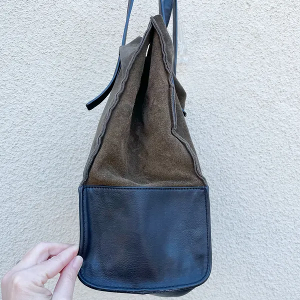 Zara Basic Collection Olive Brown Suede & Black Leather Tote Bag - Image 4