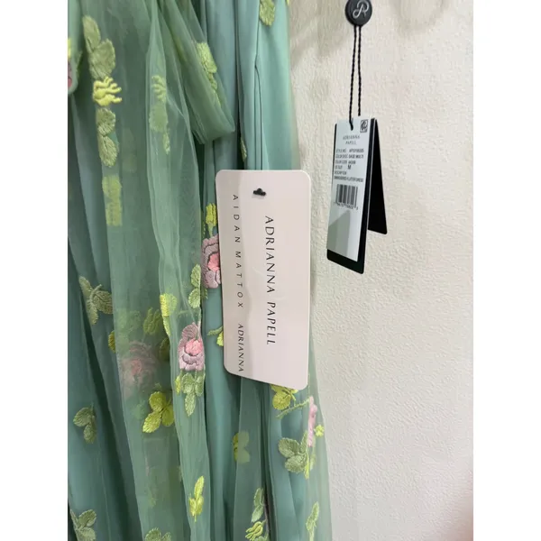 Adrianna‎ Papell Embroidered Maxi Dress Sage Multi Floral Flutter Size M NWT - Image 10