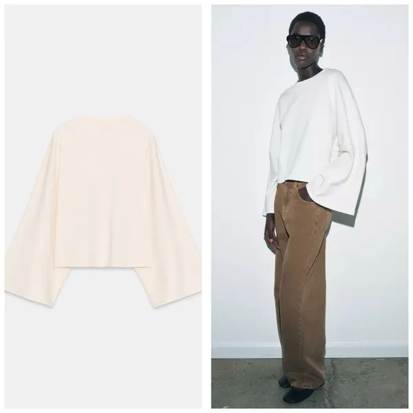 NWT Zara Cape Sleeve Cotton Shirt Size Medium Cream Beau Embroidered 4424/151 - Image 2