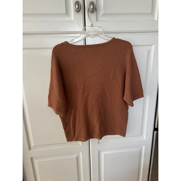Tahari Women Rust Brown Textured‎ Ribbed Knit Short Sleeve Sweater Top Size M - Image 5