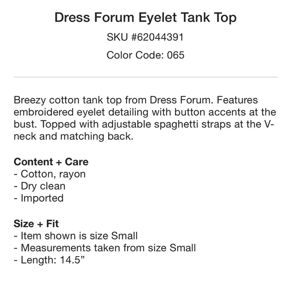 Dress Forum Eyelet Tank Top - Image 5