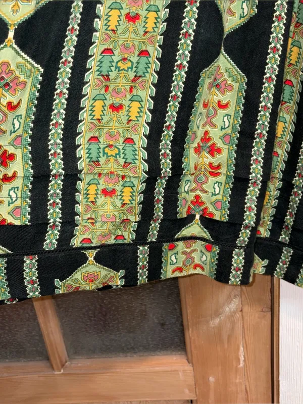 April Cornell Peru Ruffled Hem Blouse Top Olive Floral Green Herbs L - Image 8