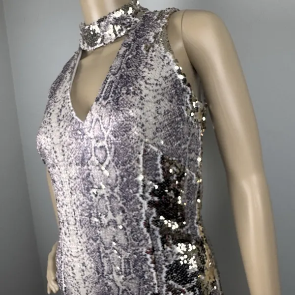 Fab'rik Bodycon Sequins Snakeskin Mini‎ Dress Sz S Cocktail Party Club Sexy Date - Image 5