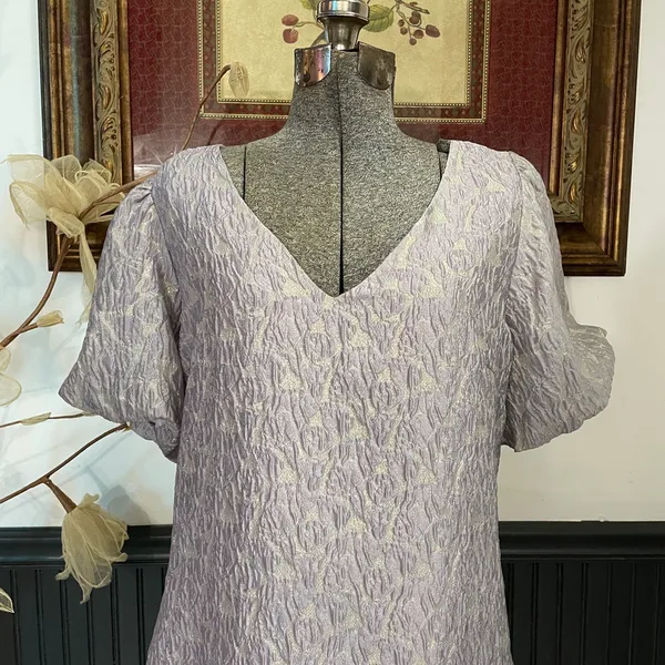 NWT Greylin Cali Jacquard Silk Blend Puff Sleeve Mini Dress Lavender L🧡🎀 - Image 6