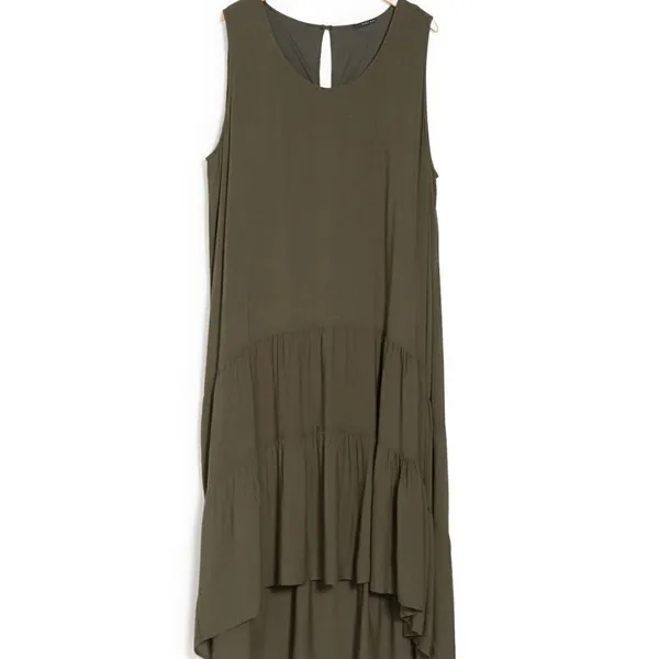 West Kei Women's Plus Size 1X Gauzy Hi-Lo Hem Dress Olive Green Sleeveless - Image 3