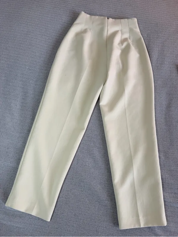 Zara Ivory High-Waist Tailored Trousers - Image 3