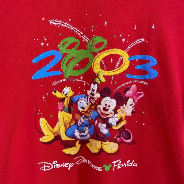 Y2k Vintage Disney Mickey Mouse & Friends T-Shirt Red Cotton Womens Size Medium - Image 2