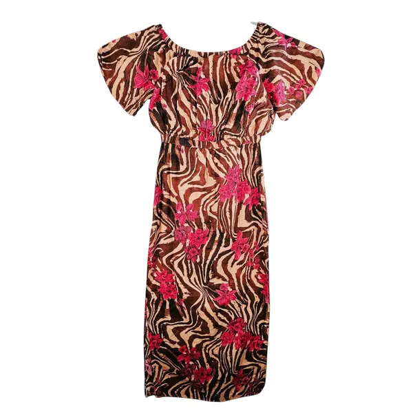 ASOS Maxi Dress Floral‎ Brown Zebra Off Shoulder Sz 8 Resort Vacation Cover Up - Image 2