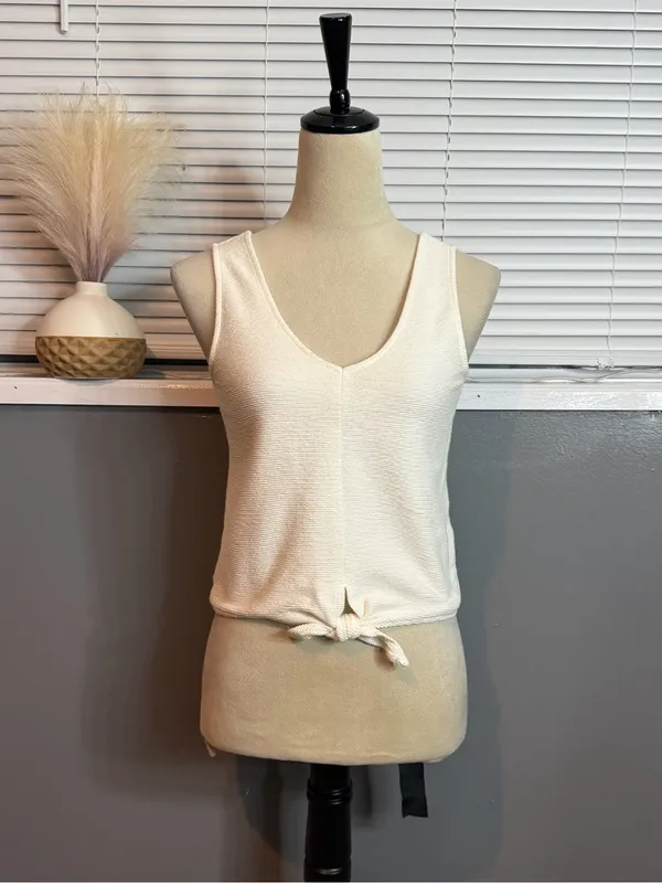 Madewell Cream Sleeveless Knit Tie Front Tank Top XS - Image 2
