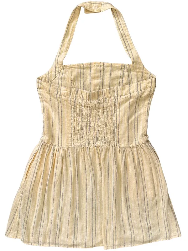 Universal Threads Halter Drop Waist Stripe Linen Blend Mini Sundress Yellow Sz M - Image 3
