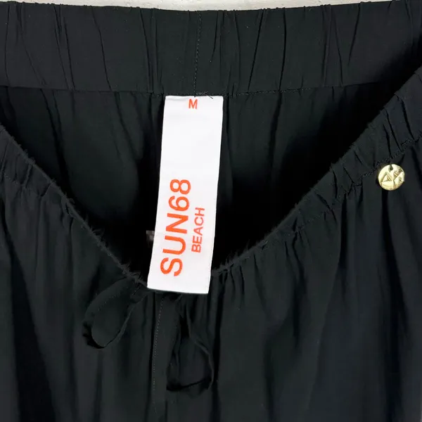 Sun68 Womens Viscose Wide Leg Drawstring Pants Black Relaxed Beach Size Medium - Image 8