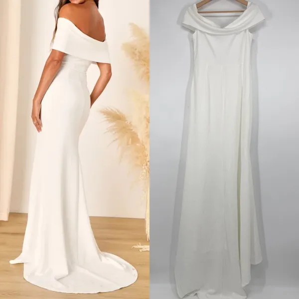 Lulus Off the Shoulder Mermaid Maxi Dress Size XL White Wedding Elopement - Image 6