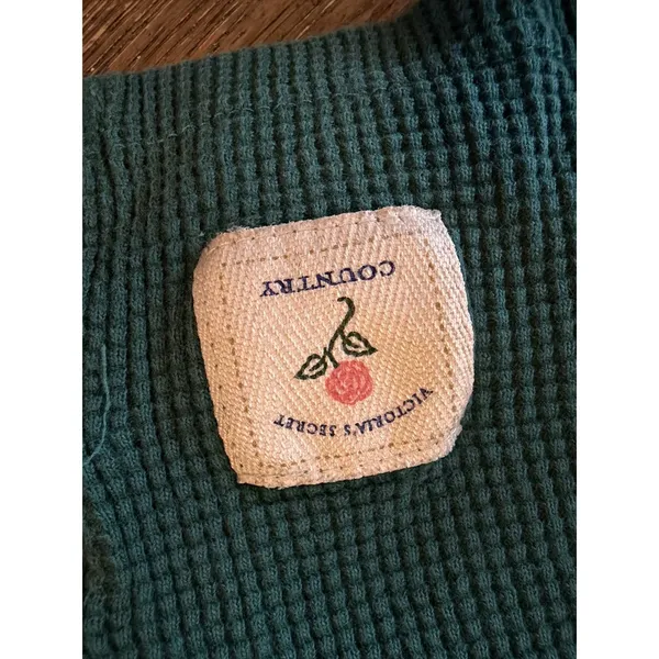 Vintage Victorias Secret Country Green Waffle Knit Henley Cardigan‎ Top Small - Image 4