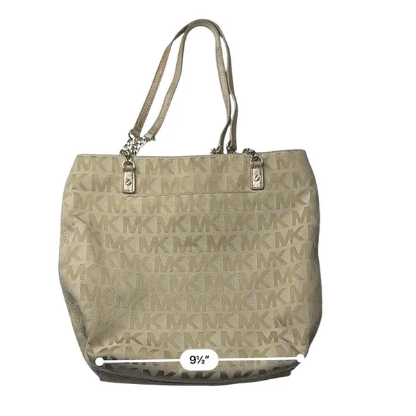 Michael Kors Double‎ Strap Jet Set Monogram Tan Chain Tote Handbag - Image 9