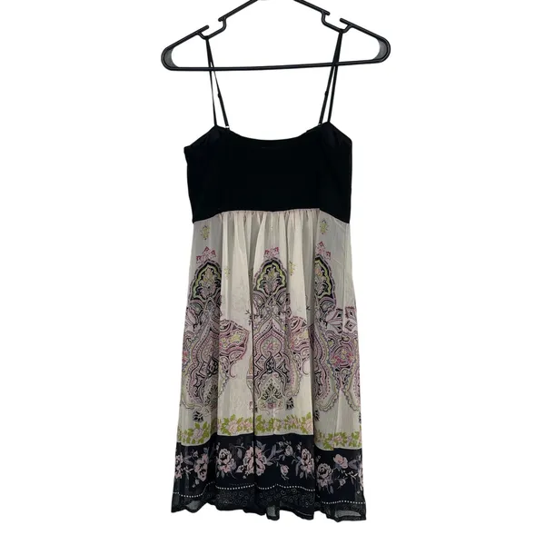 Vintage Babydoll Black Fit and Flare Y2K‎ Green Pink Floral Knee Length Dress - Image 2