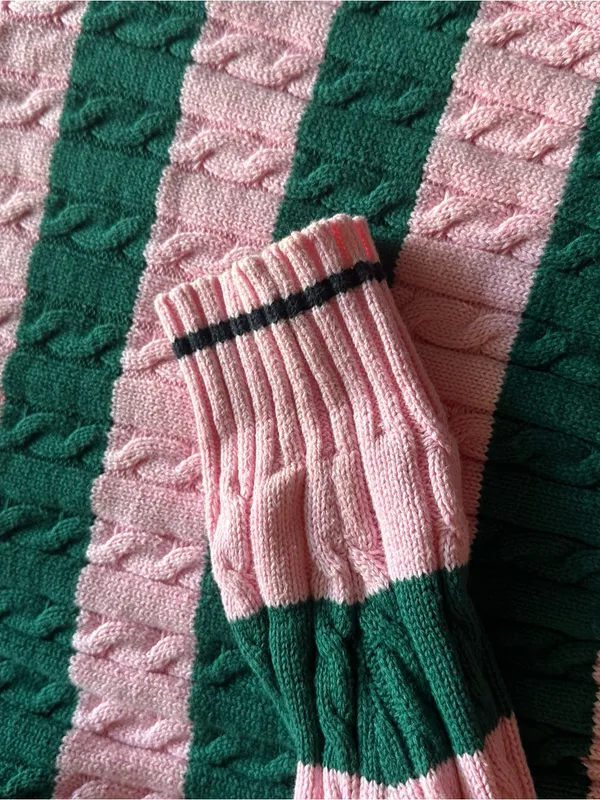 All in Motion Cable Knit Sweater Pink Green Striped “Take It Easy” XS Cozy - Image 4