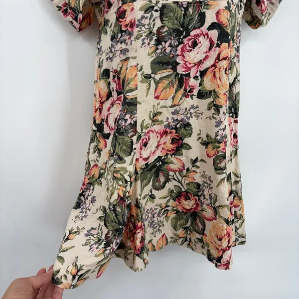 Olivaceous Floral Linen Dress Sz S Cottage Romantic Coquette English Garden - Image 4