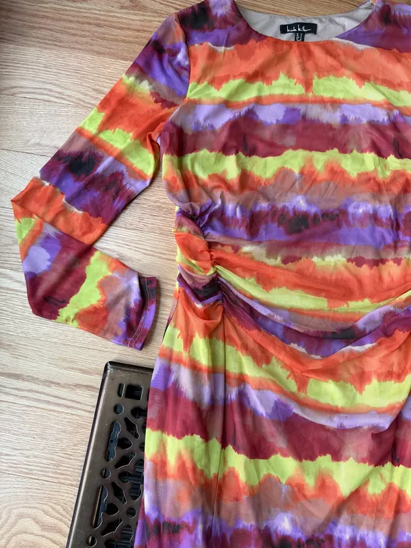 Nicole Miller Mesh Ruched Tie Dye Maxi Dress Multicolor Size 10 - Image 4