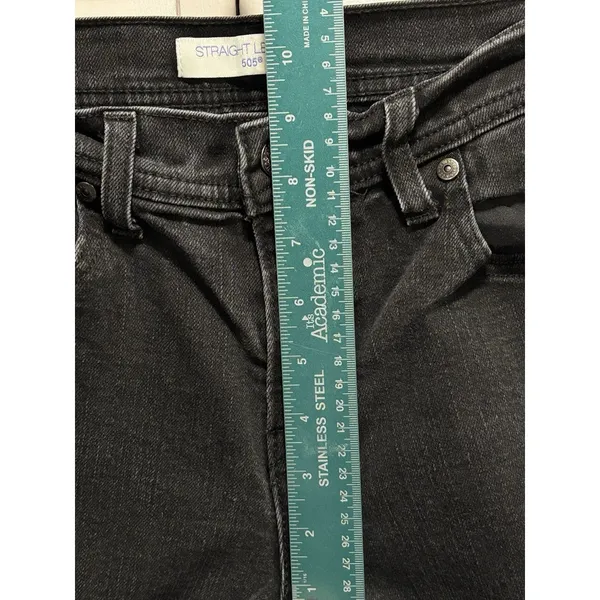 Levi's 505 Straight‎ Leg Mid Rise 9" Skinny Black Jean Size 6 Pockets Logo - Image 4