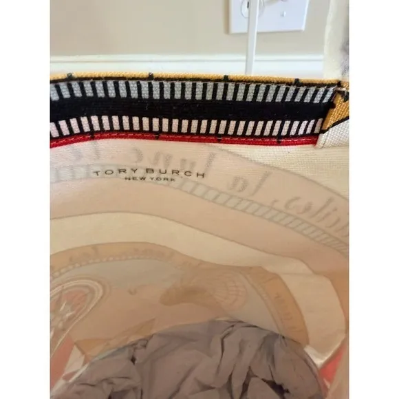 Tory Burch Celestial Canvas Tote Bag Moon Stars Pink Multicolor Large - Image 3