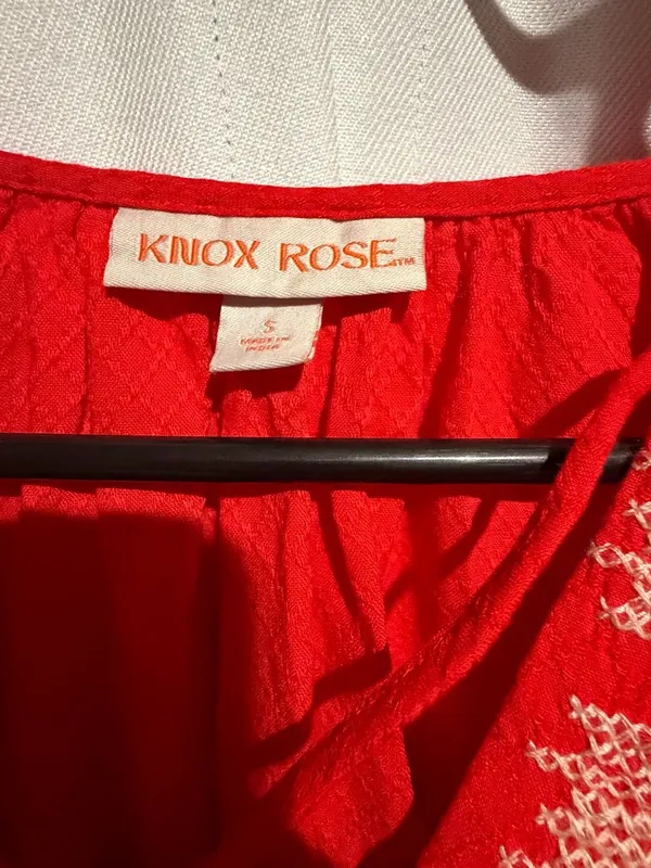 Knox Rose Red Embroidered Long Sleeve Boho Blouse with Tassels - Image 2