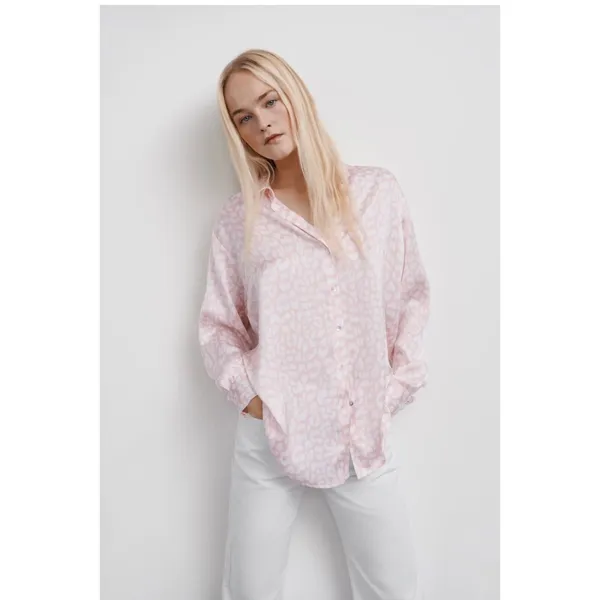 Zara Button Up Shirt Women‎ Small Pink Animal Print Satin Relaxed Blouse - Image 3