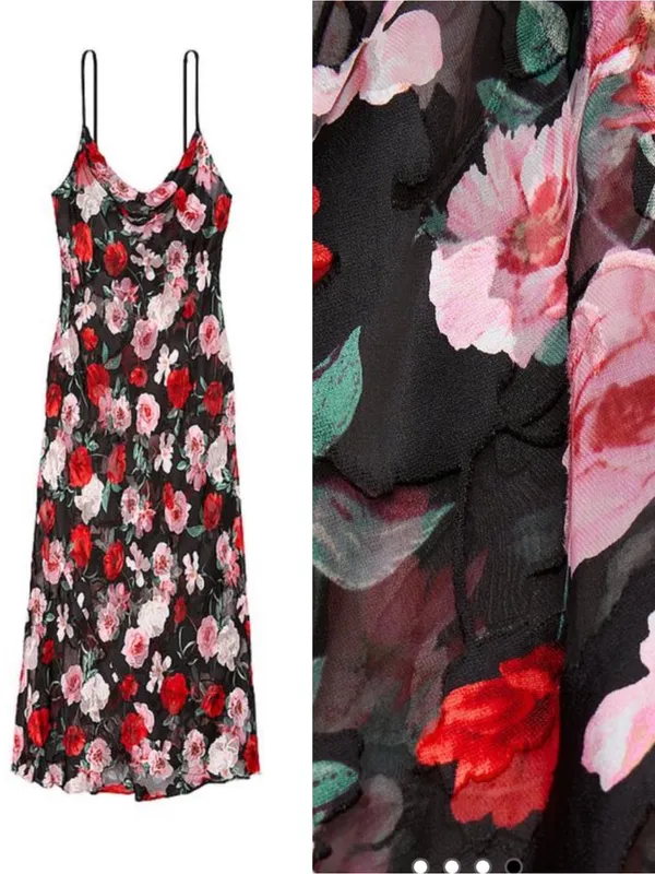 Victoria’s Secret Atelier Noir Burnout Satin Silk Plunge Gown Maxi Slip Chemise - Image 4
