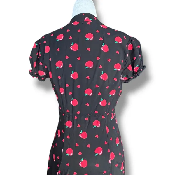 ModCloth X Collectif Apple Heart Print Midi Dress Black Red Puff Sleeve Cottage - Image 7