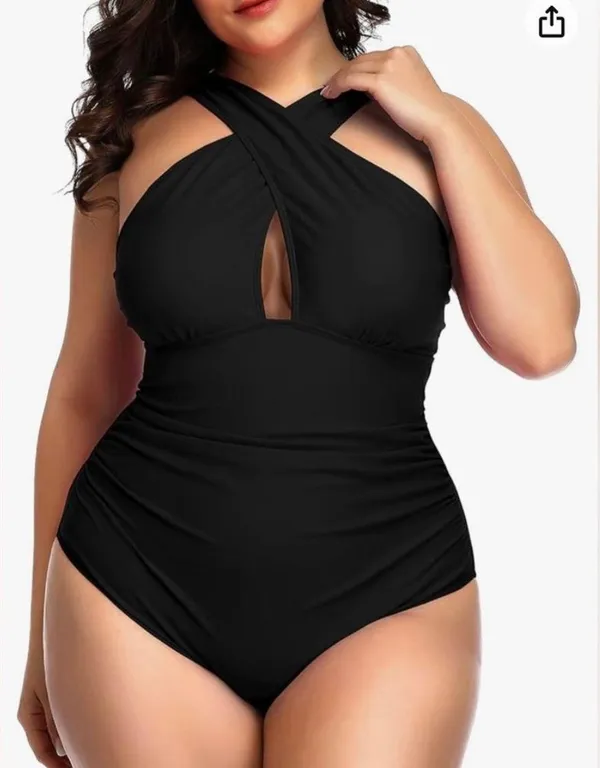 One Piece Daci Womens Front Cross Plus Size Swimsuits Tummy Control Keyhole - Image 3
