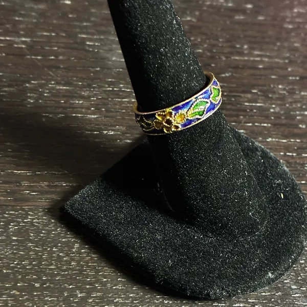 Vintage Chinese Cloisonné Enamel Floral Ring size 6.5 - Image 2